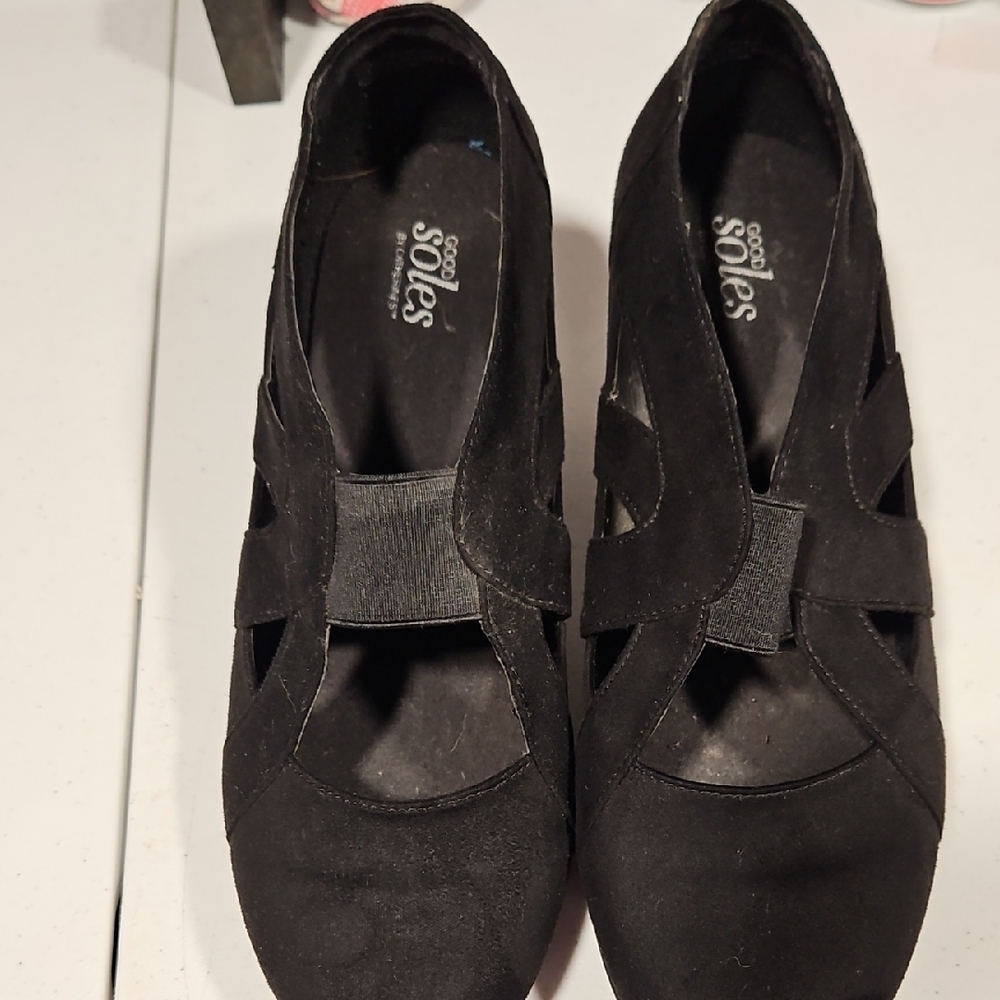 Catherines Black Flats with Elastic Straps